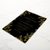 Black Gold Floral Élégant Mariage Foil Invitation (Rotation)