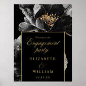 Black Gold Floral Engagement Party Welkomstbord Poster (Voorkant)