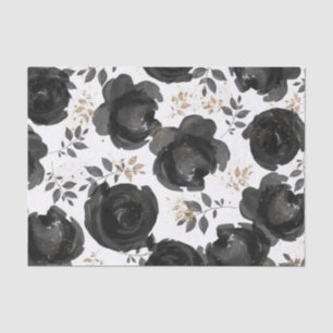 Black Gold Floral Glam Leaves Wedding Tissuepapier