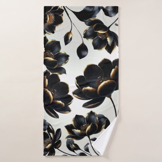 Black & Gold Floral Greige Elegant Dark Moody (Serviette de bain)