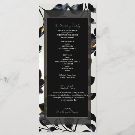 Black & Gold Floral Greige Wedding Programme (Dos)
