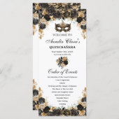 Black Gold Floral Masquerade Mask Quinceañera Programma (Voorkant / Achterkant)