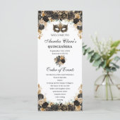 Black Gold Floral Masquerade Mask Quinceañera Programma (Staand voorkant)