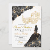 Black & Gold Floral Masquerade Sweet 16 Invitation (Devant)
