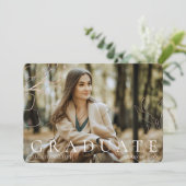 Black Gold Floral Photo Faire-part de graduation (Debout devant)