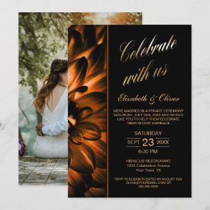 Black Gold Floral Photo Weduwen Reception Kaart