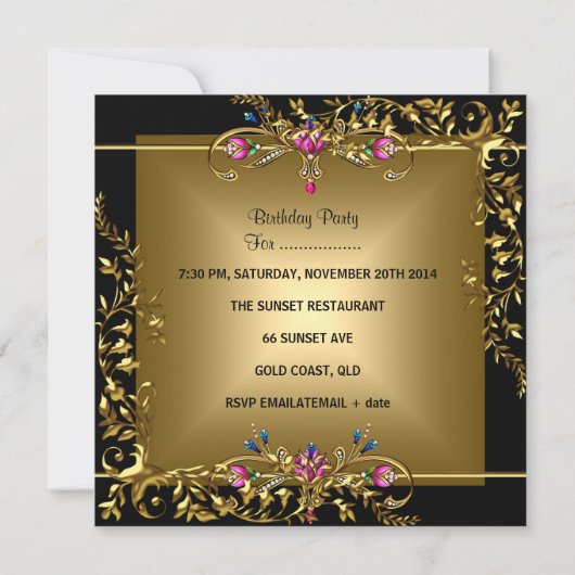 Black Gold Floral Pink 40e verjaardag Kaart (Achterkant)