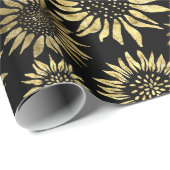Black Gold Floral Sunflower Cadeaupapier (Rol Hoek)