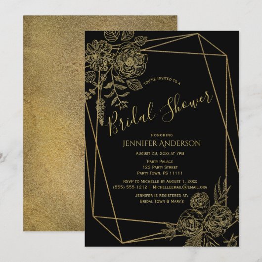 Black Gold Floral Vrijgezellenfeest Kaart (Voorkant / Achterkant)