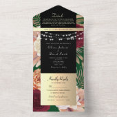 Black Gold Floral Wedding All In One Uitnodiging (Binnen)
