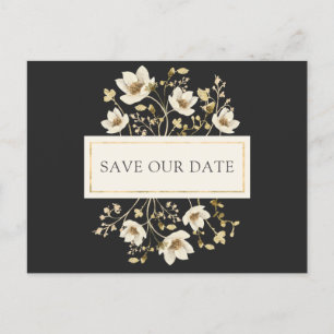 Black Gold Floral Wedding Save the Date Briefkaart