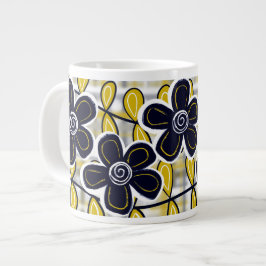 Black & Gold Flowers Jumbo Mok