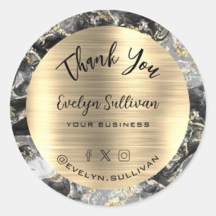 Black Gold Fluid Marble Hartelijk dank Ronde Sticker