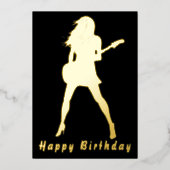 Black Gold Foil Carte Anniversaire Guitare Joueuse (Recto)