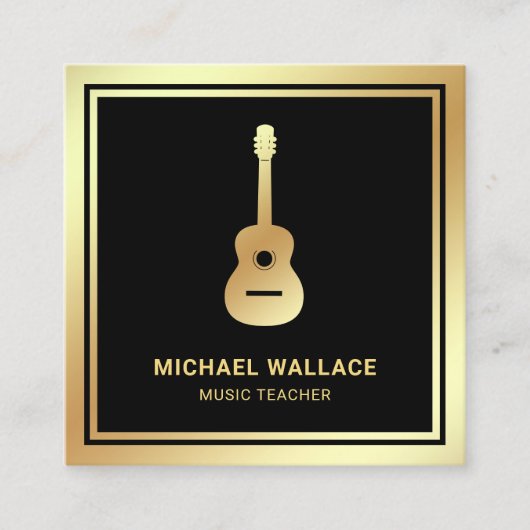 Black Gold Foil Guitar Music Teacher Guitarist Vierkante Visitekaartje (Voorkant)