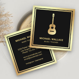 Black Gold Foil Guitar Music Teacher Guitarist Vierkante Visitekaartje