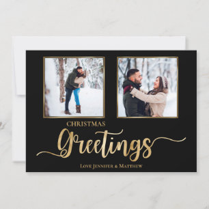 Black & Gold Foil Noël Bonjour 2 Carte photo