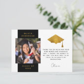 Black Gold Foil Photo Gradup Bedankkaart (Staand voorkant)