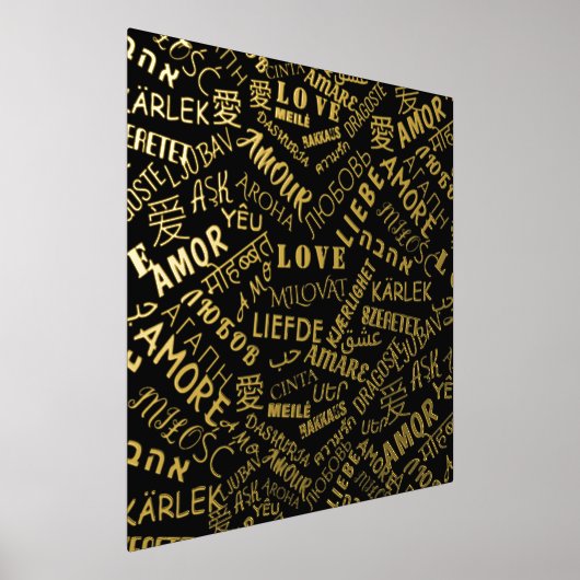 Black Gold Foil Prints Love Text Multi Language (Laagn)