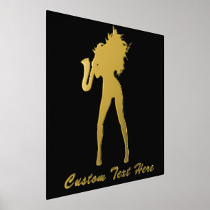 Black Gold Foil Prints Saxo Music Girl Custom Text