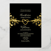 Black Gold Foil Rope Coeur de mariage Invitation (Recto)