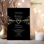 Black Gold Foil Rope Coeur de mariage Invitation<br><div class="desc">Éblouissez vos invités avec ce faire-part de mariage noir romantique avec une véritable feuille d'or, un coeur de corde délicat et des détails de dentelle fleurie. Idéal pour les mariages d'hiver ou de fête, cet élégant design donne un ton luxueux à votre célébration. Vous avez besoin d'aide pour customiser des...</div>