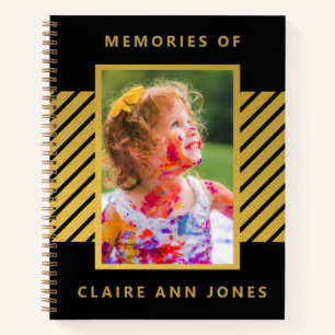 Black Gold Foil Stripes Child Memory Notitieboek