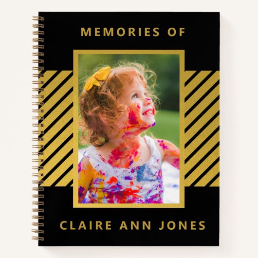 Black Gold Foil Stripes Child Memory Notitieboek (Voorkant)