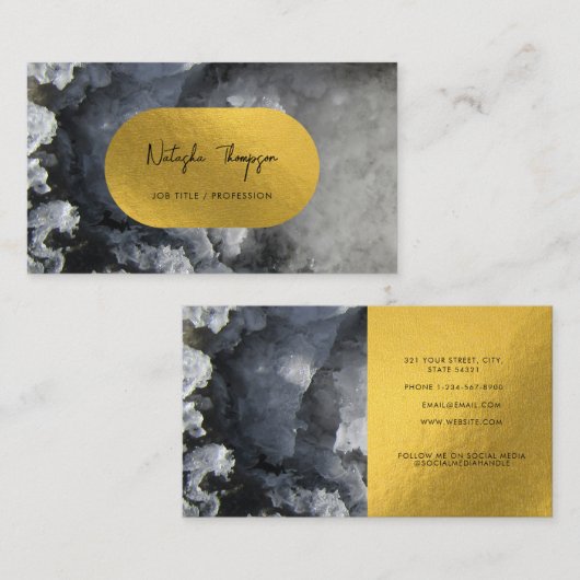 Black Gold Foil Zee Crystals Signature Script Visitekaartje (Voorkant / Achterkant)