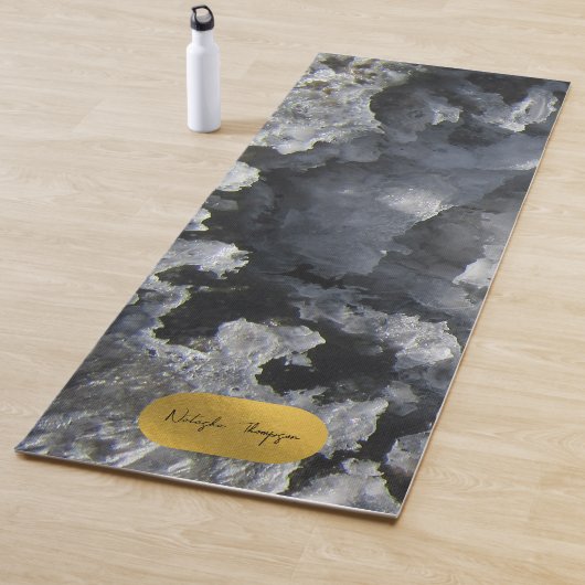 Black Gold Foil Zee Crystals Signature Script Yogamat (In situ)