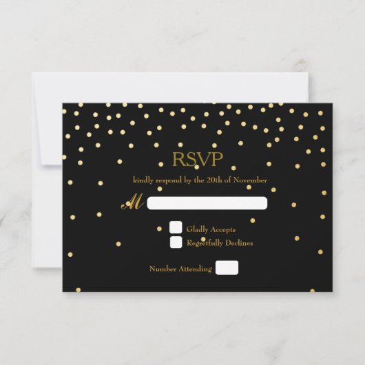 Black & Gold Folie Confetti Stippen bruiloft RSVP (Voorkant)
