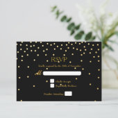 Black & Gold Folie Confetti Stippen bruiloft RSVP (Staand voorkant)