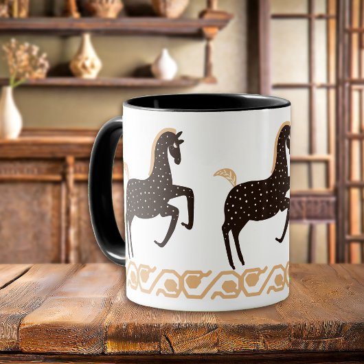 Black Gold Folk Art Spotted Horse Mok