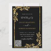 Black Gold Framed Wedding-uitnodiging met QR-code (Voorkant)