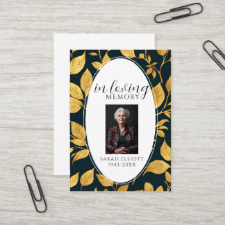 Black & Gold Funeral Memorial Prayer Photo Card Visitekaartje