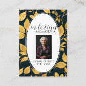 Black & Gold Funeral Memorial Prayer Photo Card Visitekaartje (Voorkant)