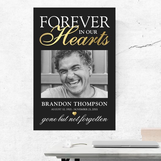Black Gold Funeral Photo Memorial Poster