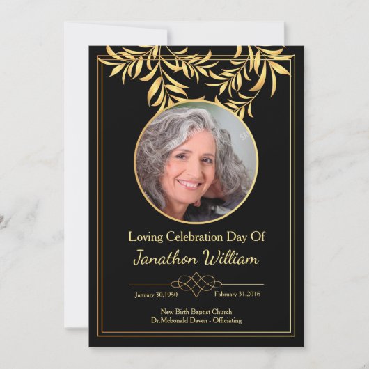 Black & Gold Funeral Program Kaart (Voorkant)