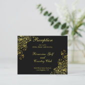 Black Gold Fwirls Mariage Réception Invitation (Debout devant)