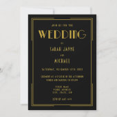Black Gold Gatsby Déco Style Mariage Invitations (Devant)