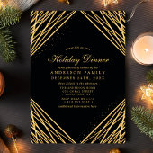 Black Gold Geometric Abstract Lines Holiday Dinner Kaart