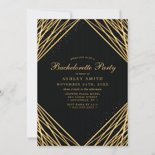 Black Gold Geometric Abstracte Lines Bachelorette Kaart