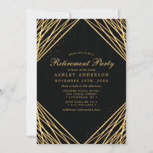 Black Gold Geometric Abstracte Retirement Party Kaart