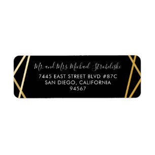 Black Gold Geometric Modern Return Address Etiket
