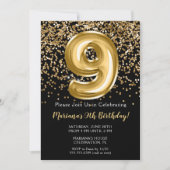 Black Gold Girl 9th Birthday Party Invitation (Devant)