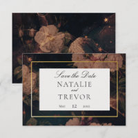 Black & Gold Glam Floral Save Date Kaart