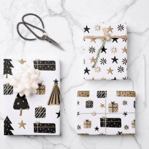 Black Gold Glam Gift Treft Pattern Kerstmis Inpakpapier Vel