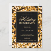 Black & Gold Glam Lights Holiday Dinner Party Kaart (Voorkant)