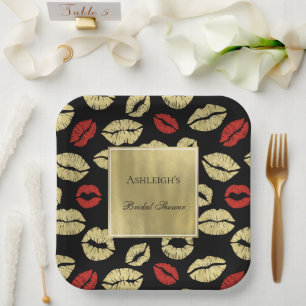 Black Gold Glam Lips Vrijgezellenfeest Papieren Bordje