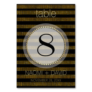 Black Gold Glam Stripes Wedding Table Number Kaart